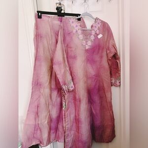 Floral Embroidered 2 pc Dress - Pink